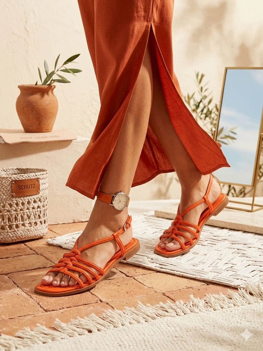 Schutz Orange Strappy Flat Sandals - photo 3
