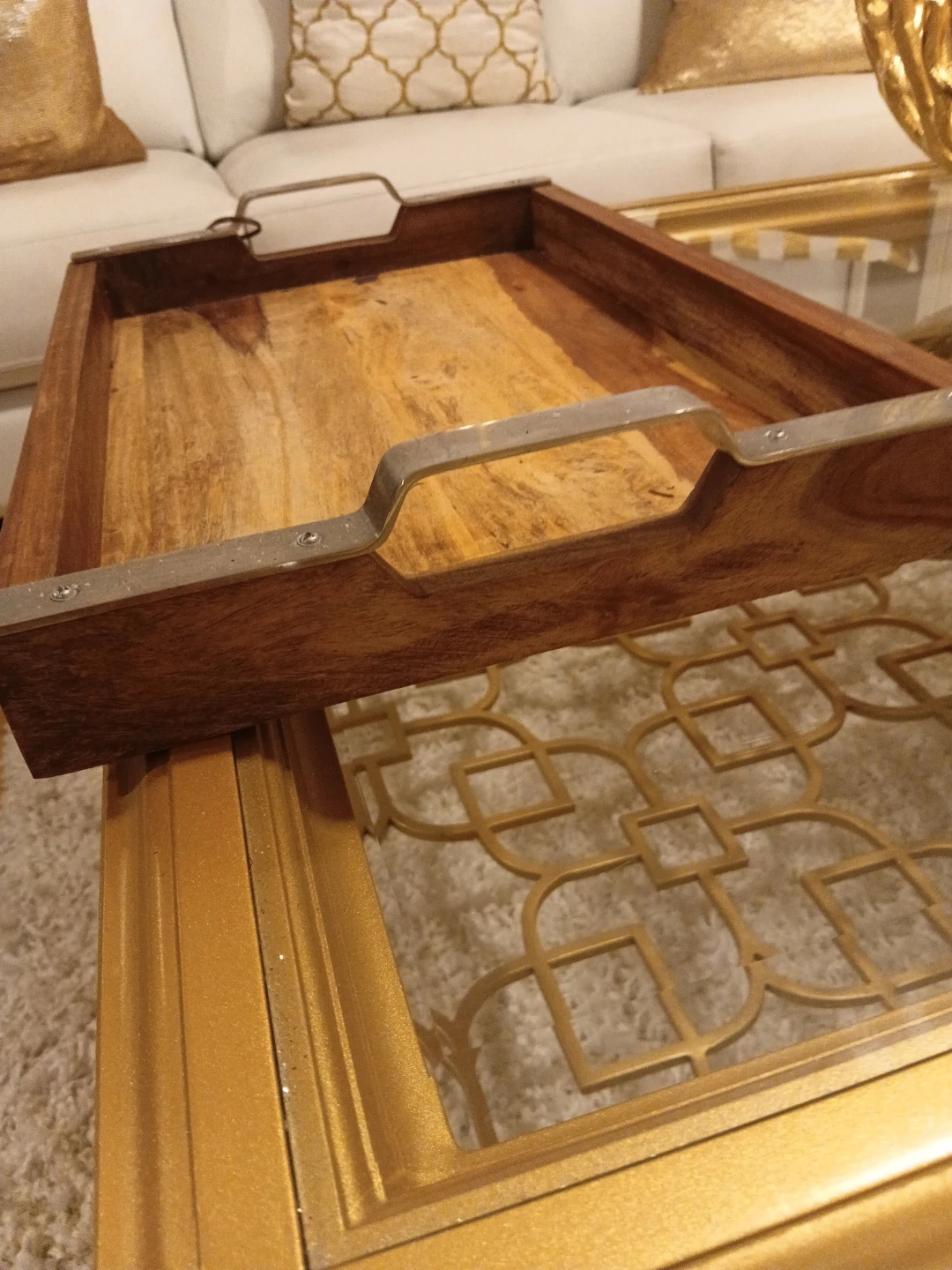 Wooden Serving Tray with Metal Handles - photo 2