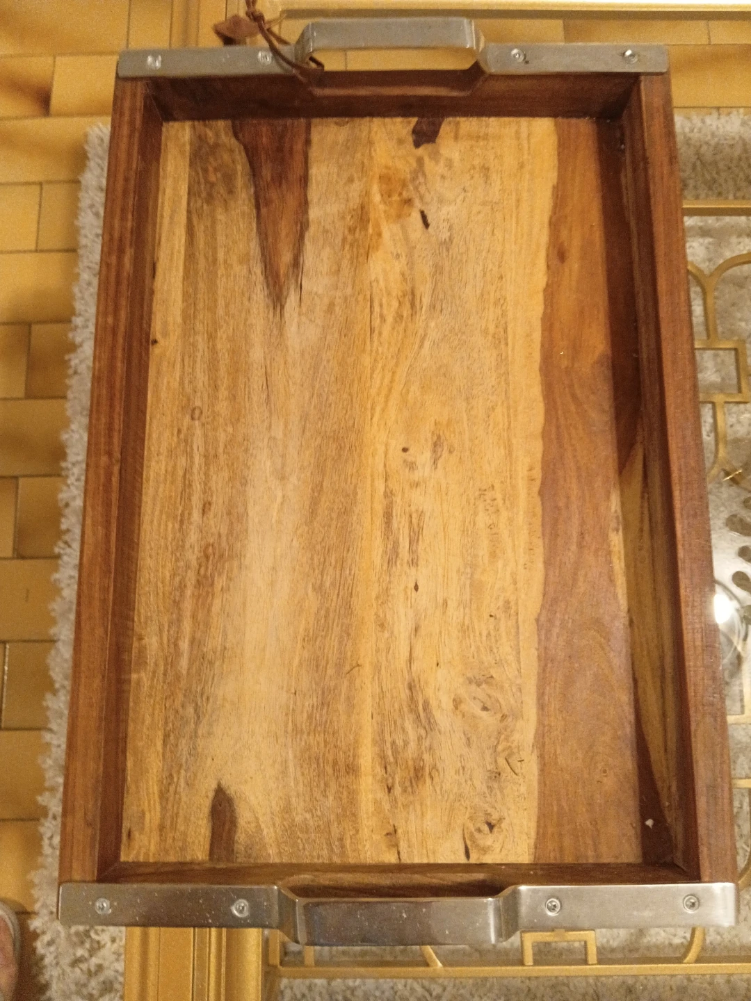 Wooden Serving Tray with Metal Handles - photo 4