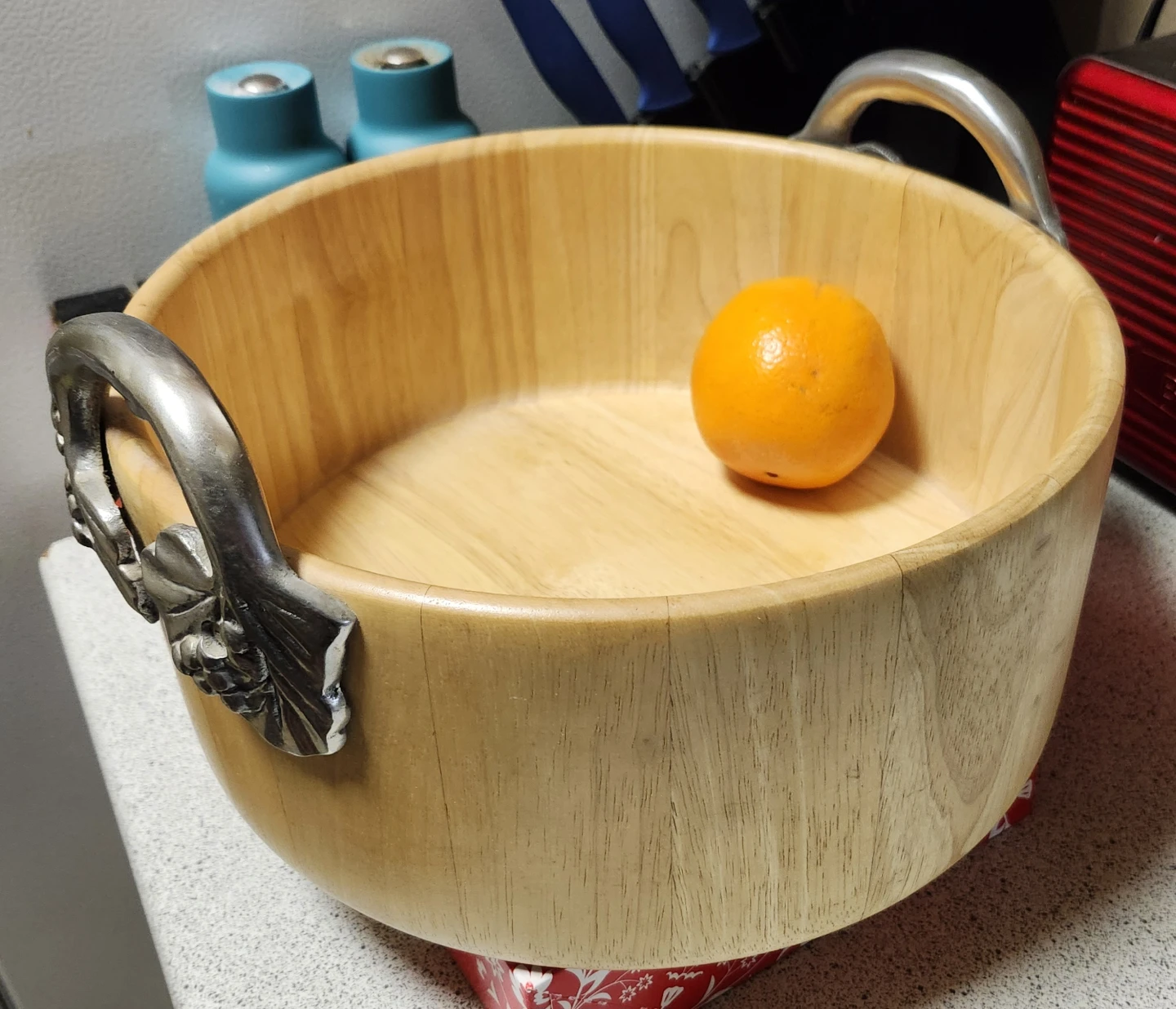 Well Equipped Kitchen Wood Salad Bowl with Metal Handles