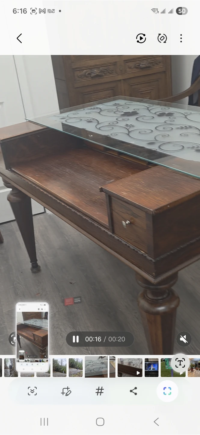 Wooden Writing Desk with Glass Top