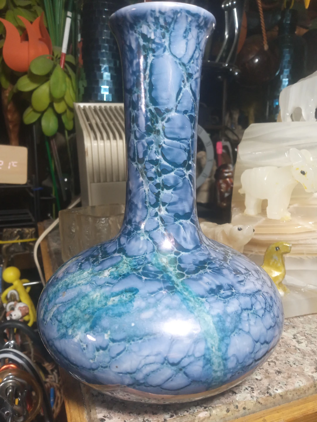 Blue Marbled Glass Vase