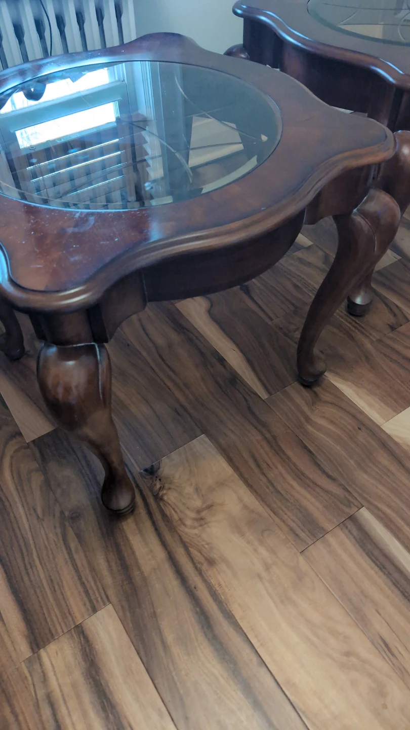 Vintage Wood and Glass Accent Table pair - photo 2