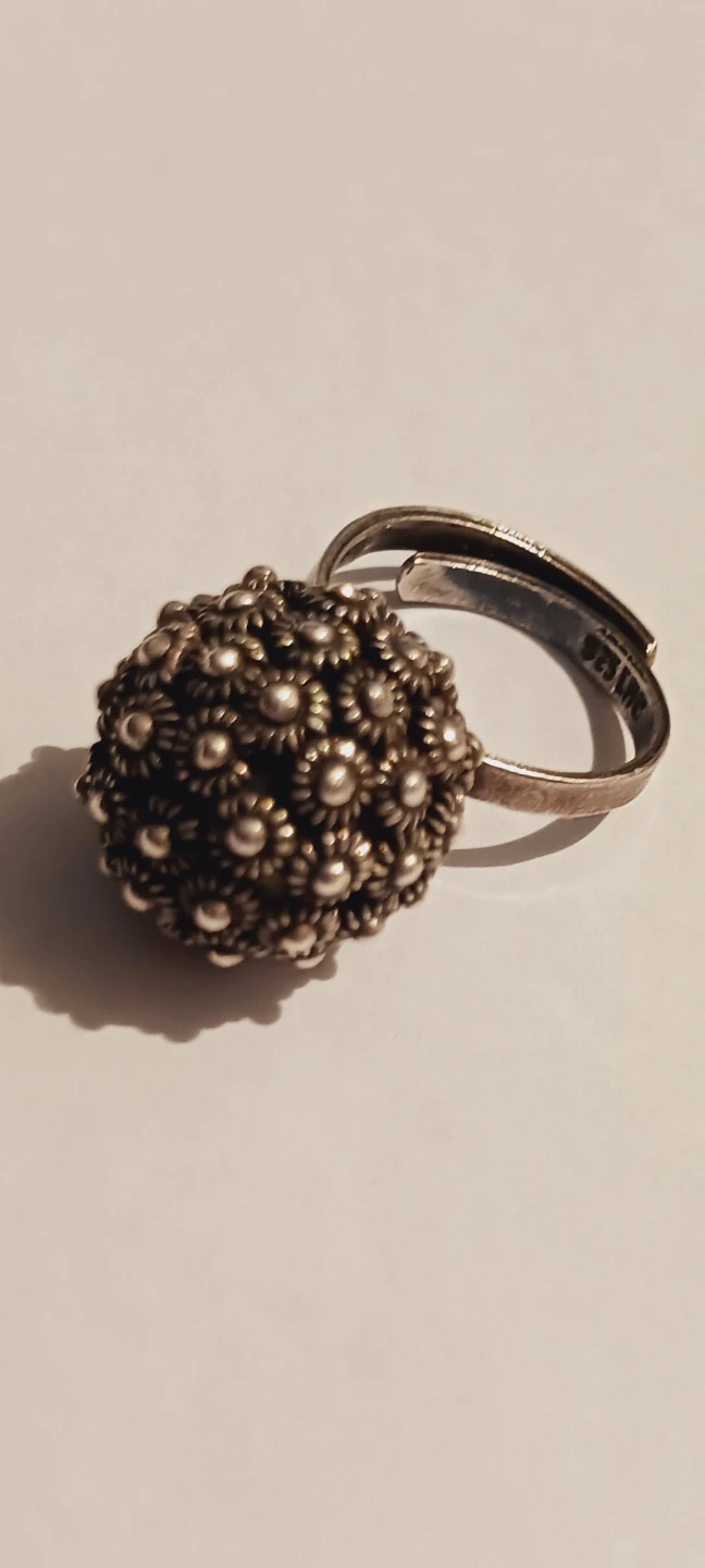 Vintage1960s Sterling Silver Mexico Cannetille Flower Ball Ring - photo 2