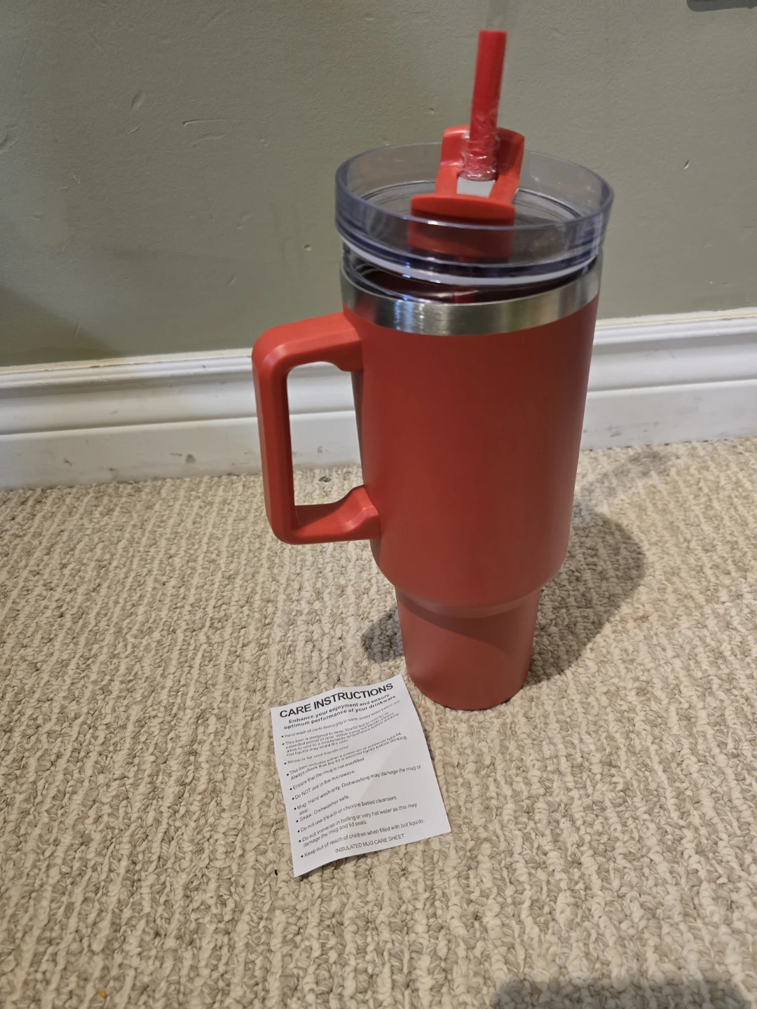 Red Tumbler with Handle and Straw - photo 2
