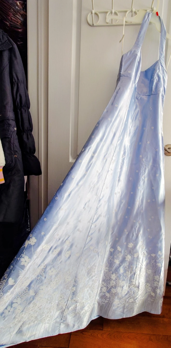 Light Blue Halter Maxi Prom Dress - photo 2