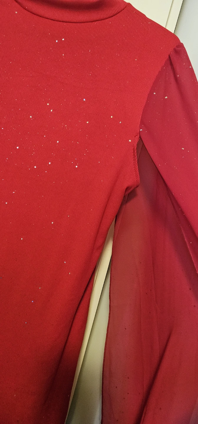 Women's Red Sparkle Cutout Long Sleeve Dress - photo 3