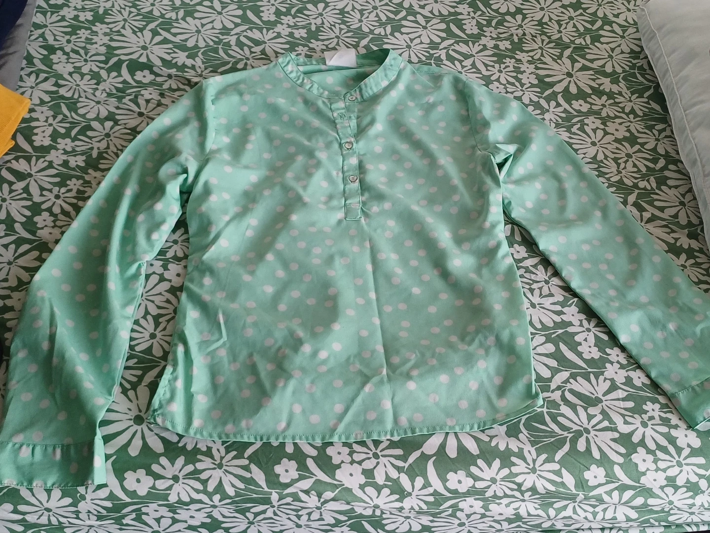 Mint Green Polka Dot Long Sleeve Blouse