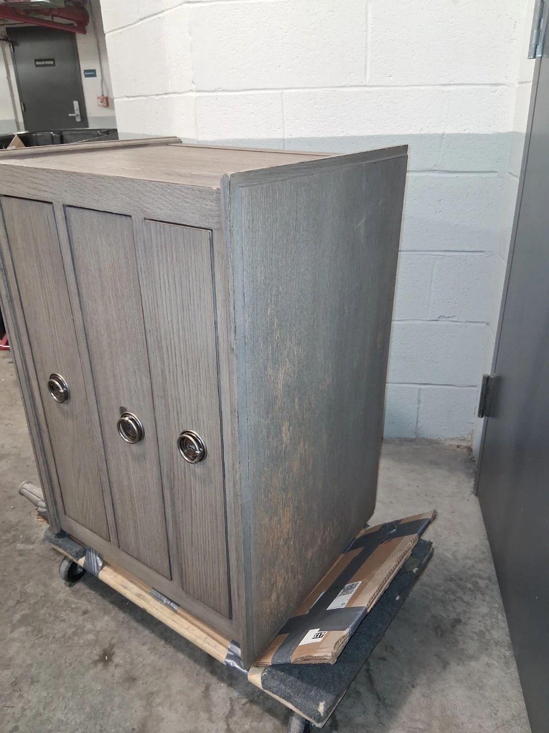 Gray 3-Door Cabinet with Silver Ring Pulls - photo 2