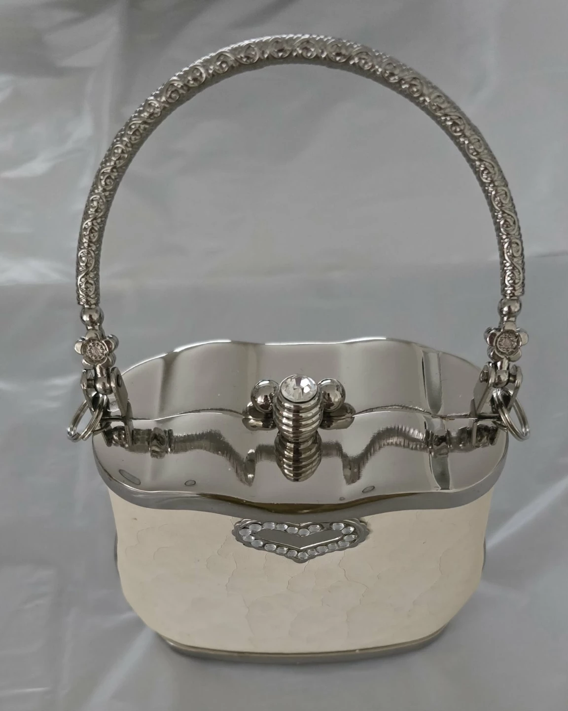 Cream and Silver Clutch Purse with Rhinestone Accents - photo 3