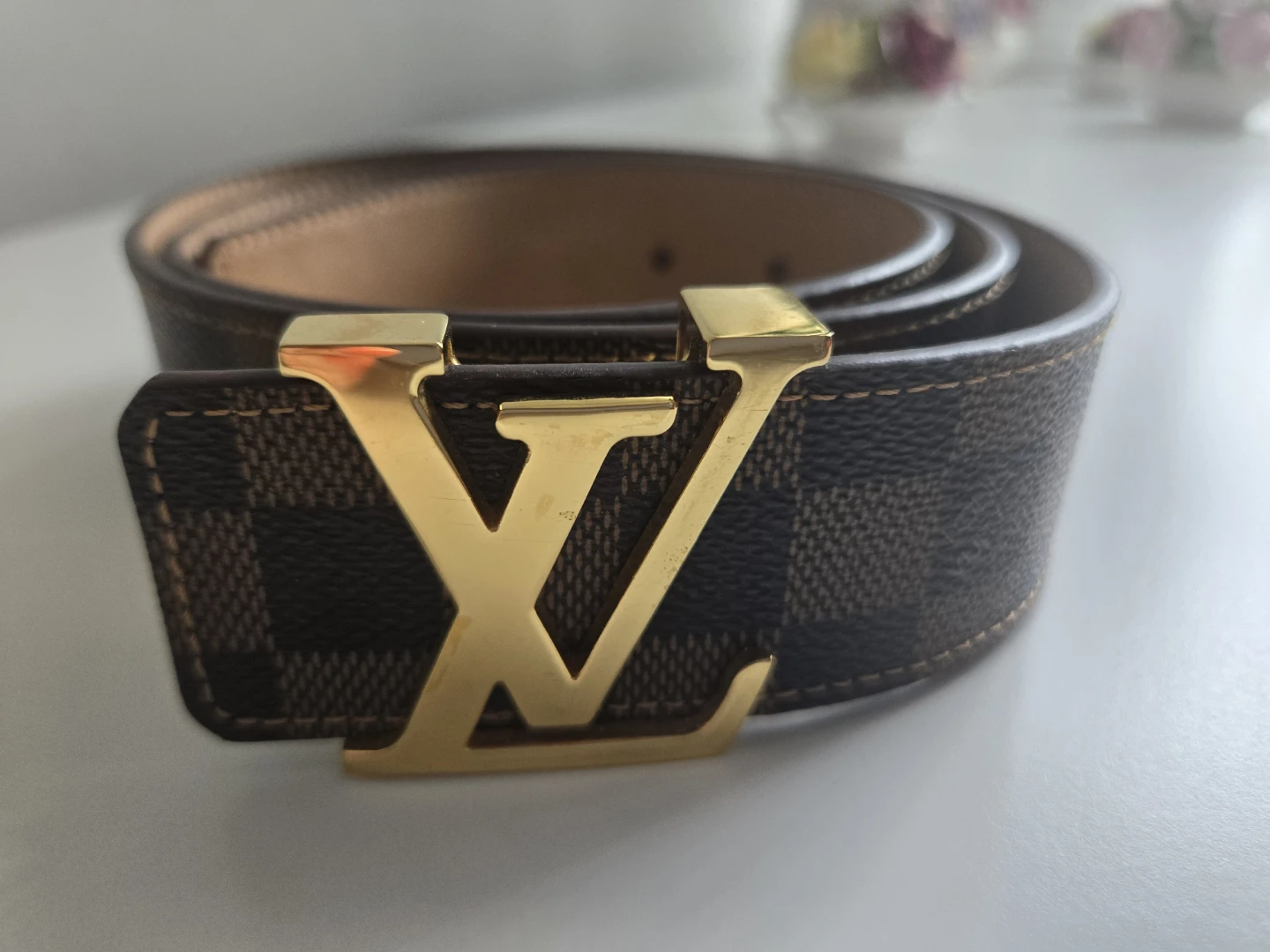 Louis Vuitton Damier Ebene Belt with Gold LV Buckle - photo 2