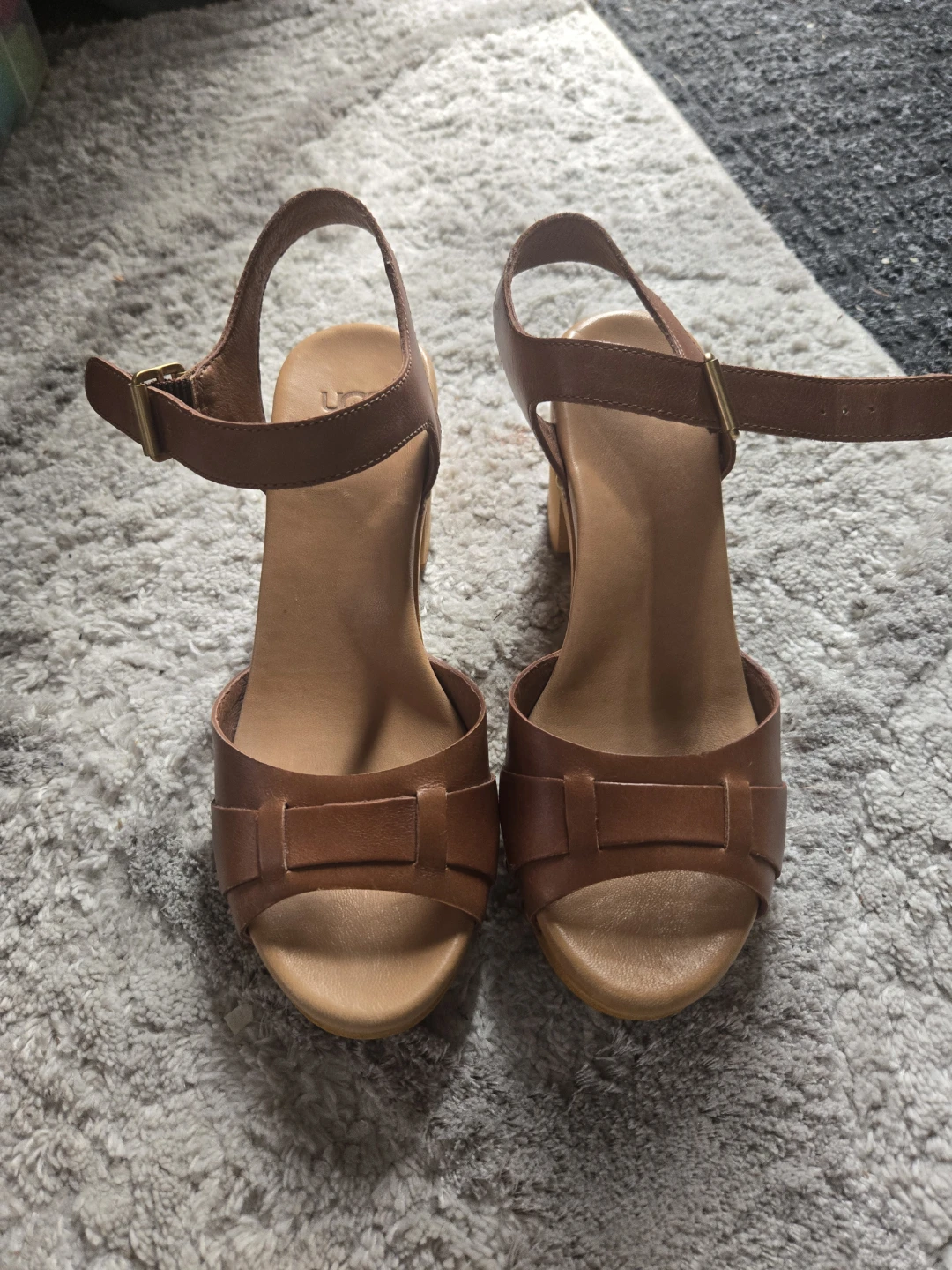 Ugg Brown Leather Wedge Sandals