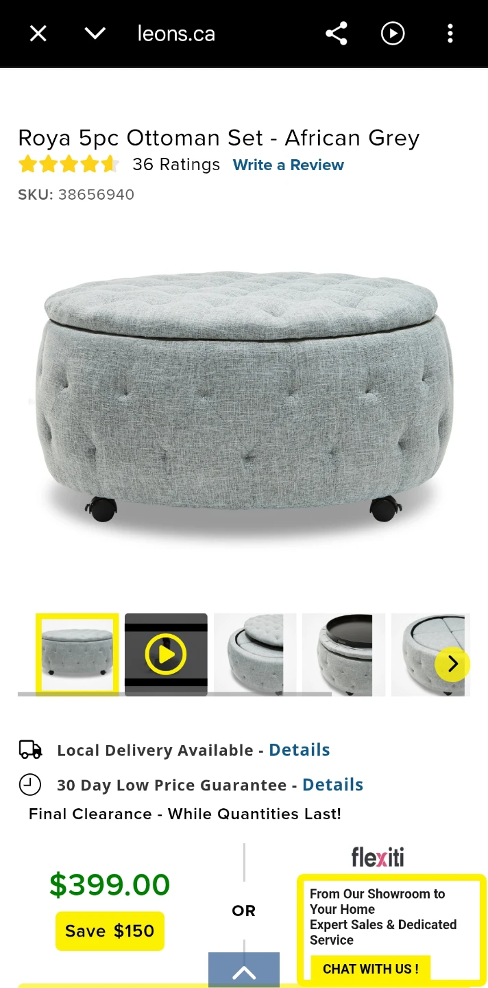 Roya 5pc Ottoman Set with Storage and 4 Stools - photo 2