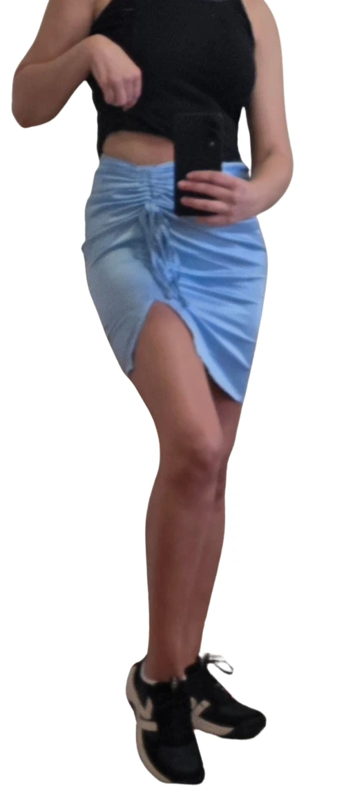 Light Blue Ruched Drawstring Mini Skirt