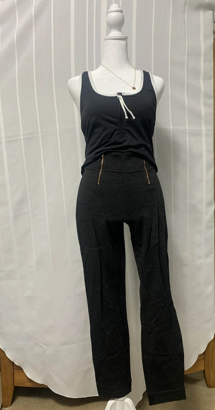 Dark Grey Athletic Leggings with Zipper Accents