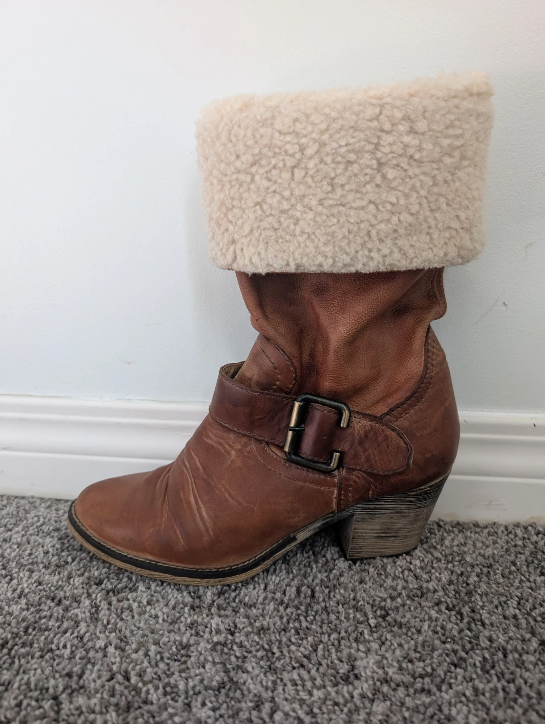 Handcrafted Leather Shearling Cuff Boots