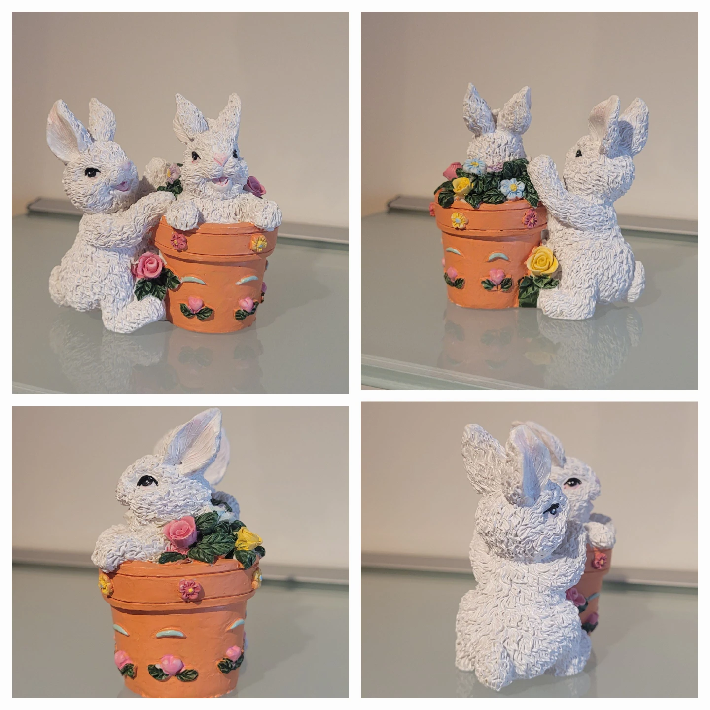 New Bunny Figurine Pot with Flowers