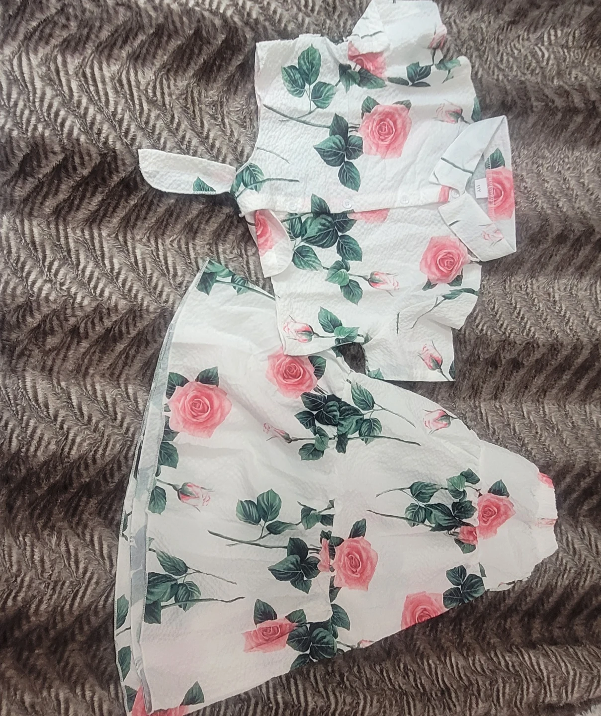 Girls White Rose Print Dress