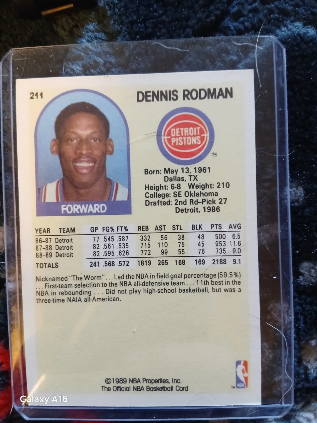 Dennis Rodman 1989 NBA Hoops Basketball Card - photo 2