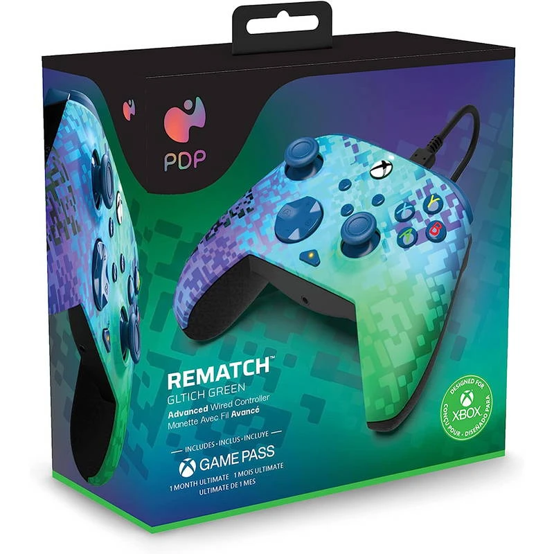 PDP Rematch Glitch Green Advanced Wired Controller for Xbox