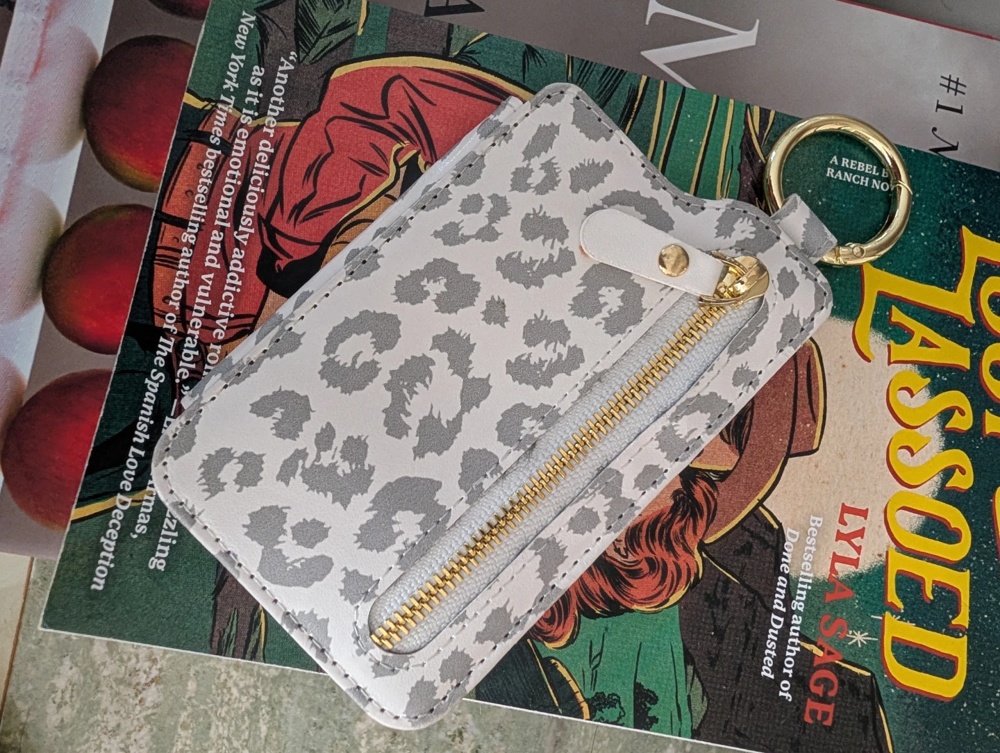 Grey Leopard Print Card Holder with Zipper
