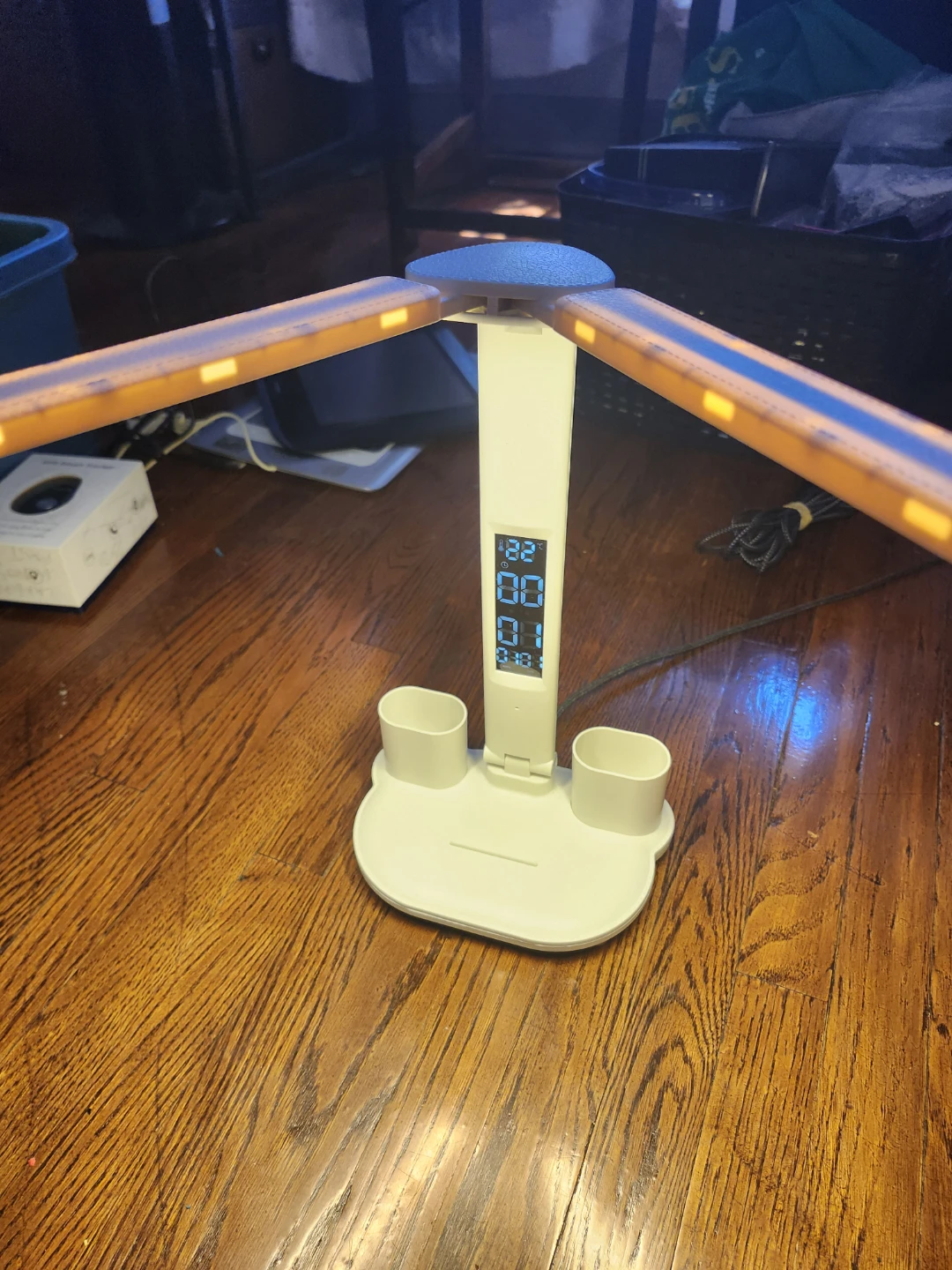 White LED Desk Lamp with Clock and Pen Holders - photo 4