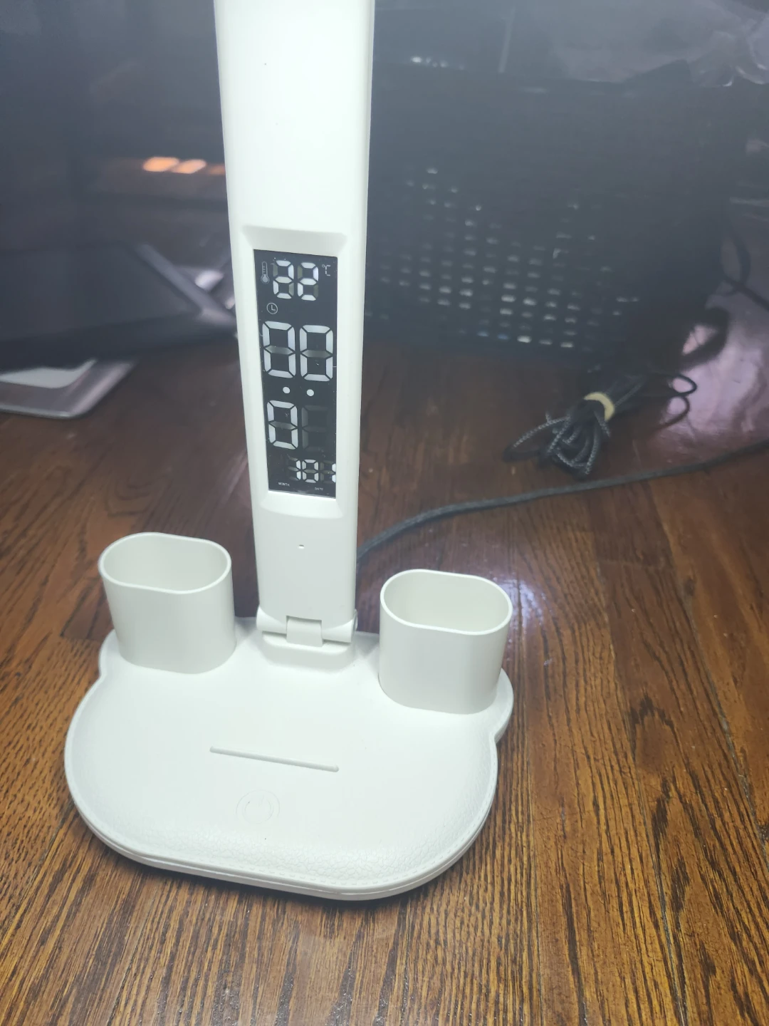 White LED Desk Lamp with Clock and Pen Holders - photo 5
