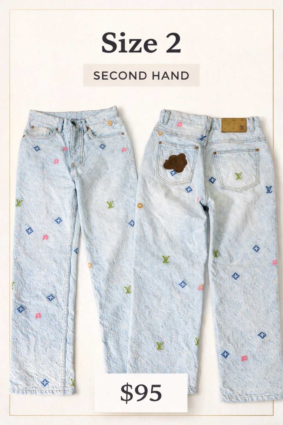 Louis Vuitton Embroidered Monogram Jeans - Size 2