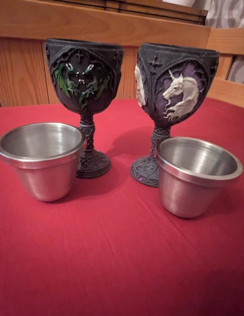 Set of 2 Fantasy Goblets - Dragon and Unicorn Designs
