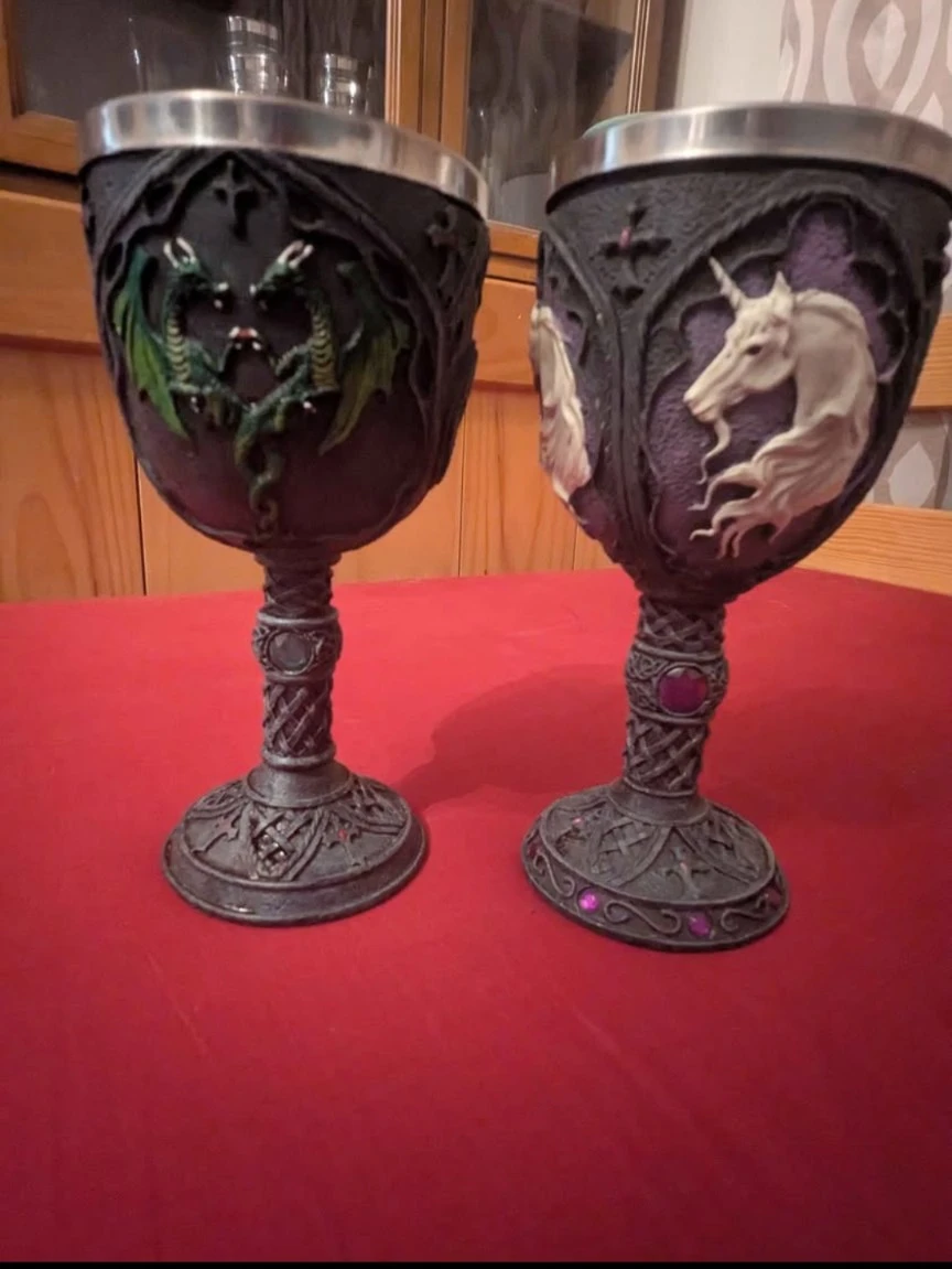 Set of 2 Fantasy Goblets - Dragon and Unicorn Designs - photo 2
