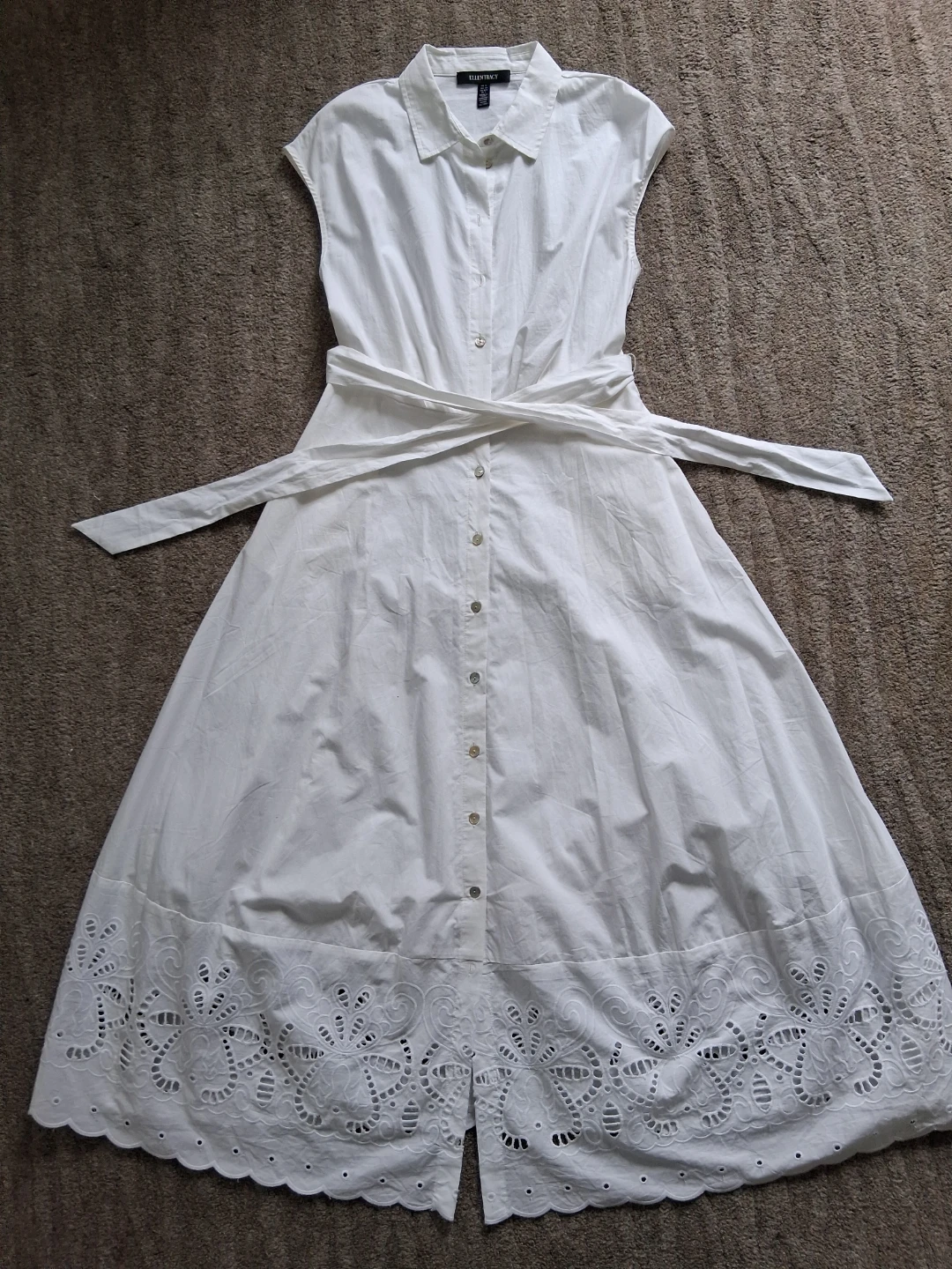White Ellen Tracy Eyelet Button-Front Midi Dress