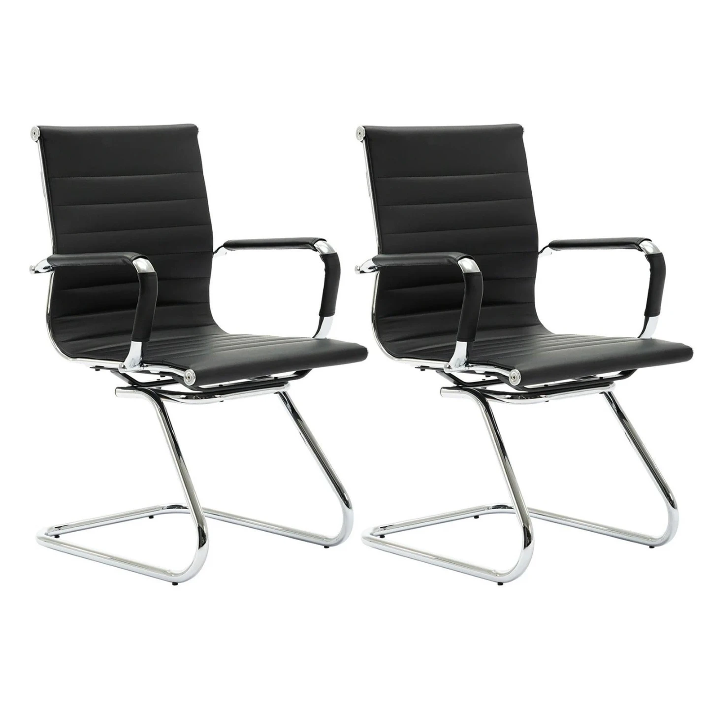 Brand New>> 2 pcs Black Armchair with Chrome Base