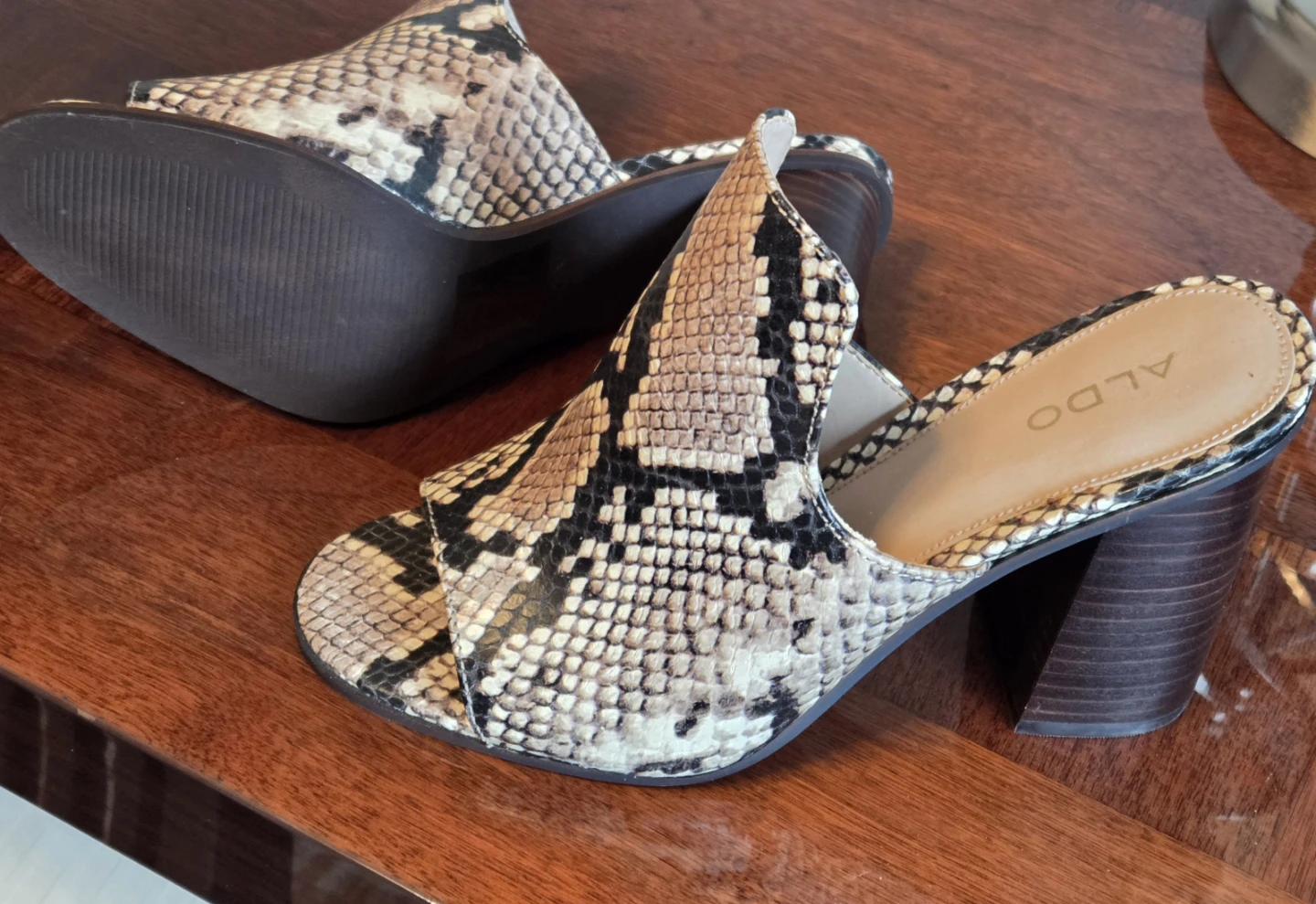 ALDO Snake Print Block Heel Mules