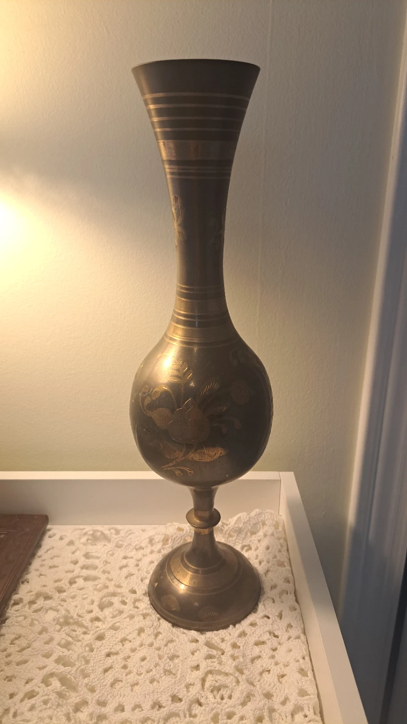 Brass Vase with Floral Etching