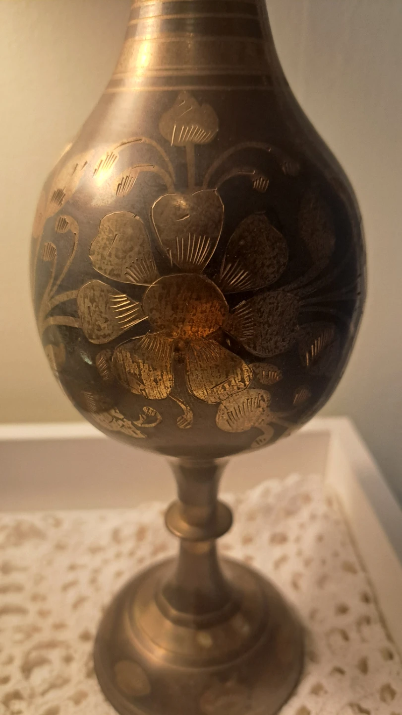 Brass Vase with Floral Etching - photo 2