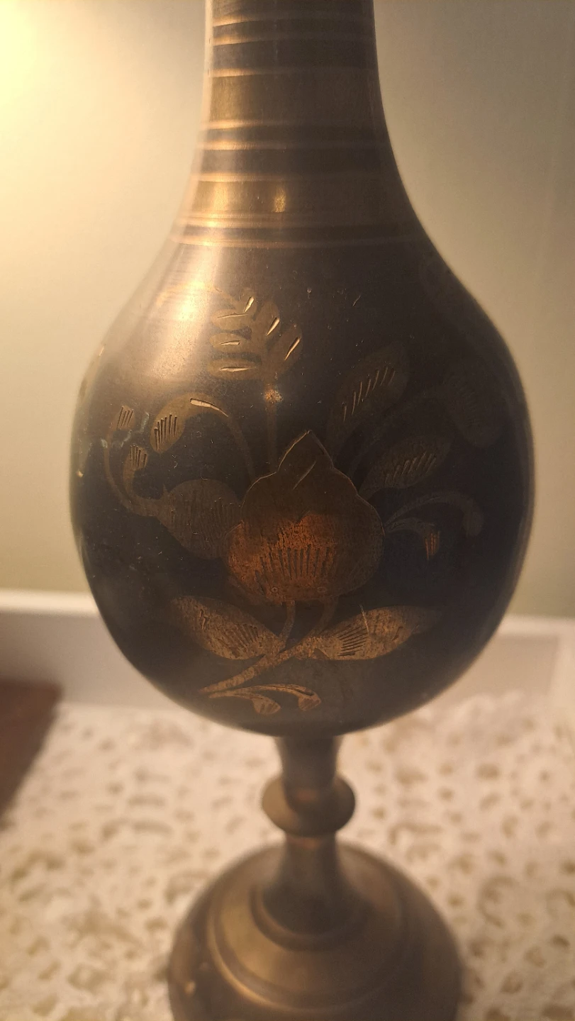 Brass Vase with Floral Etching - photo 3