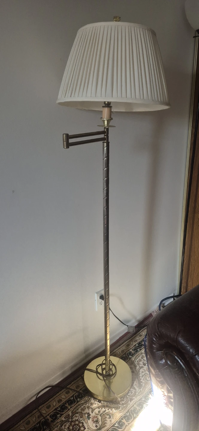 Adjustable Brass Floor Lamp with Pleated Shade