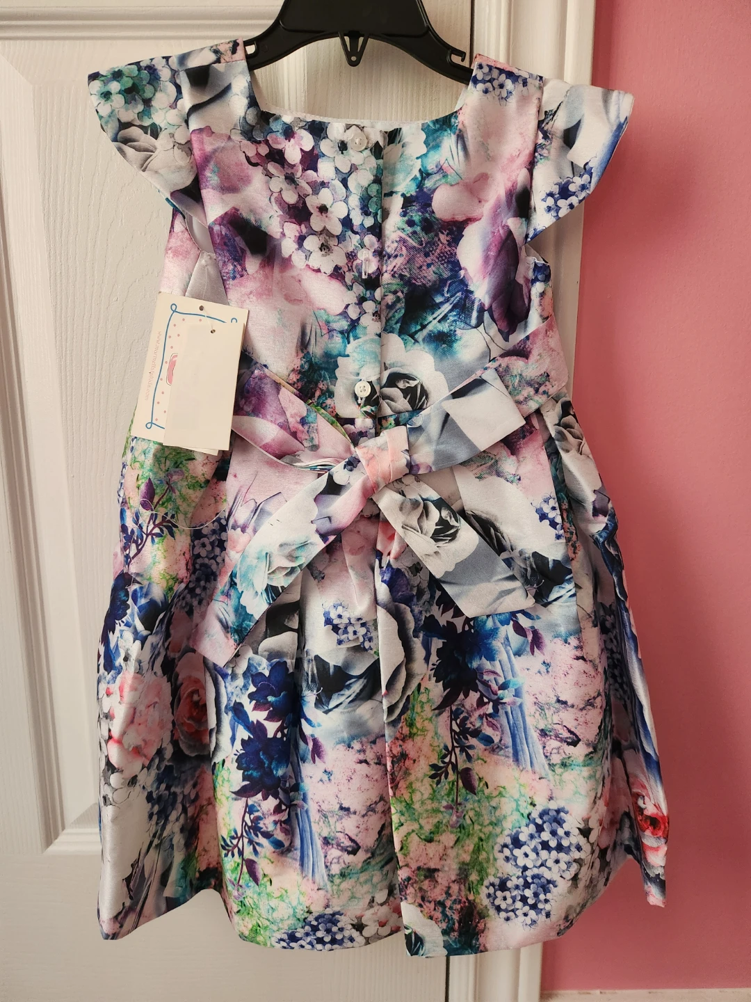 Girls Floral Print Dress with Bow - photo 2