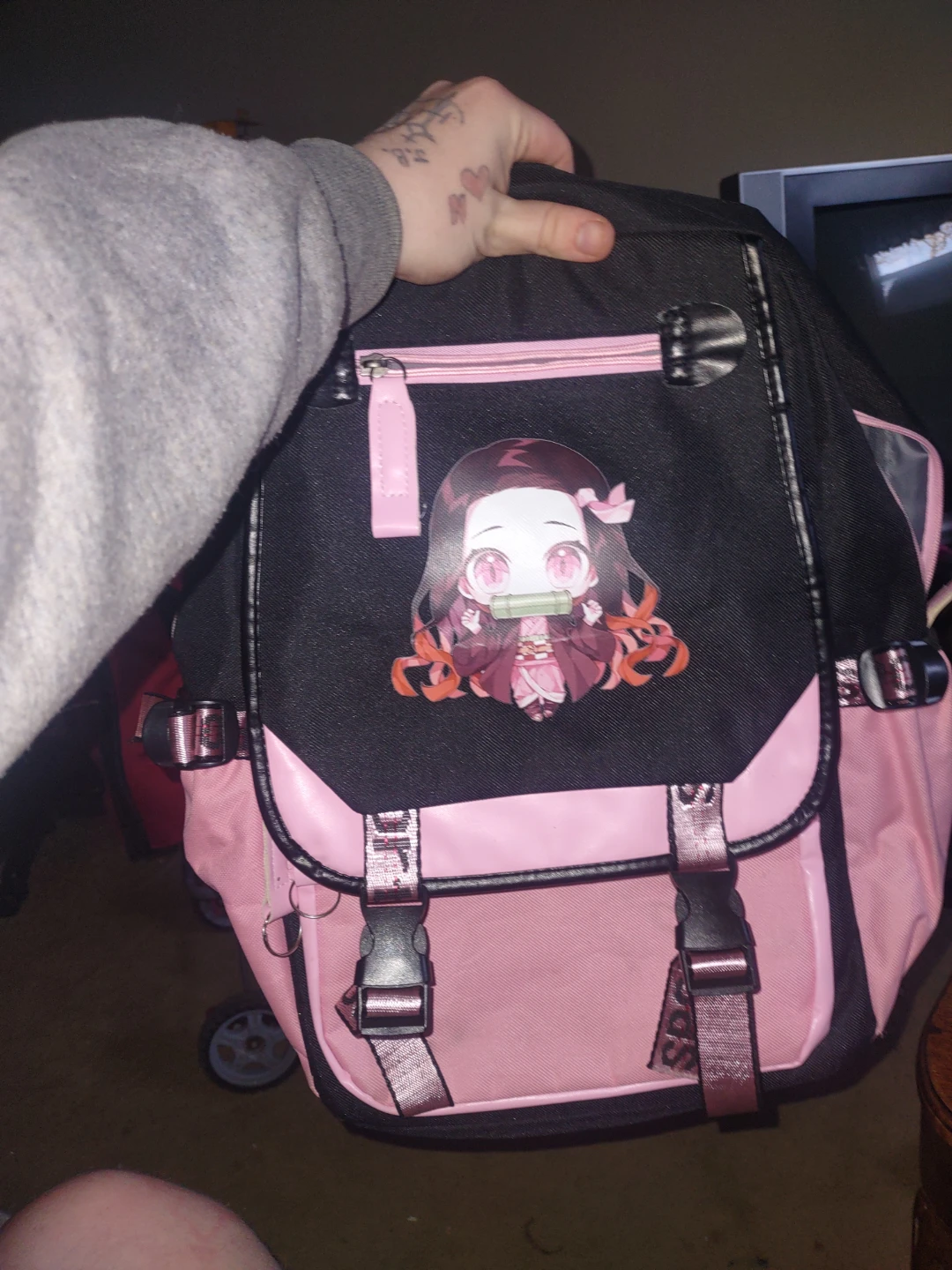 Pink and Black Nezuko Anime Backpack - photo 3
