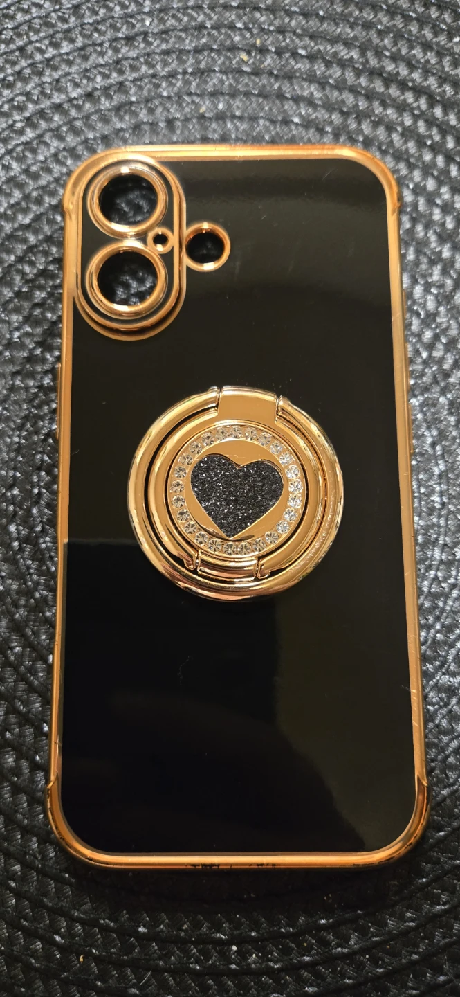 iPhone 11 Luxury Case - Black & Gold with Heart Ring Stand