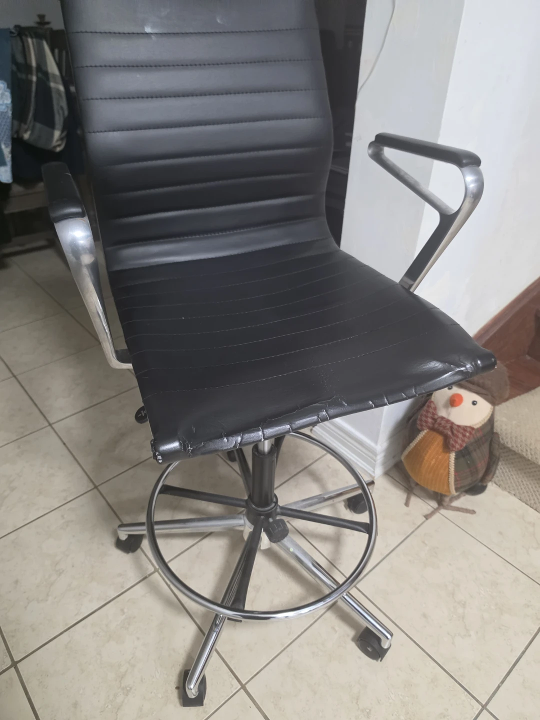 Black Faux Leather Office Chair with Chrome Accents