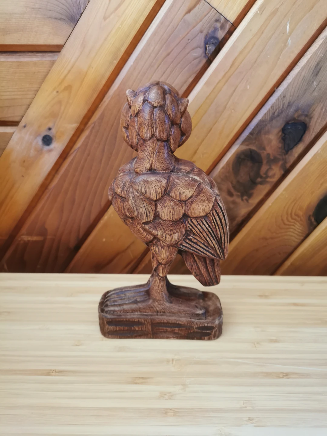 Vintage Hand Carved Wooden Owl Sculpture - photo 3