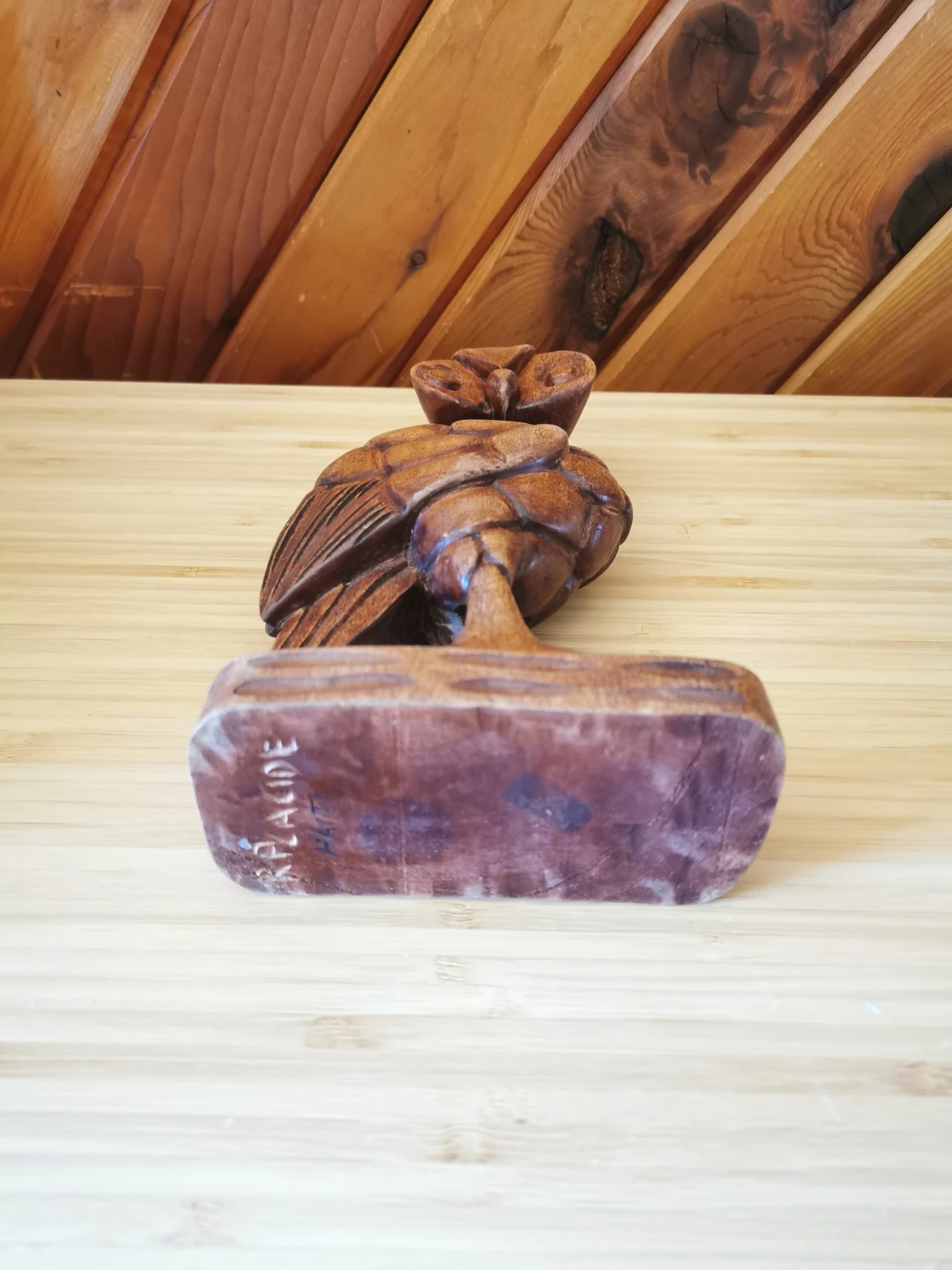 Vintage Hand Carved Wooden Owl Sculpture - photo 4