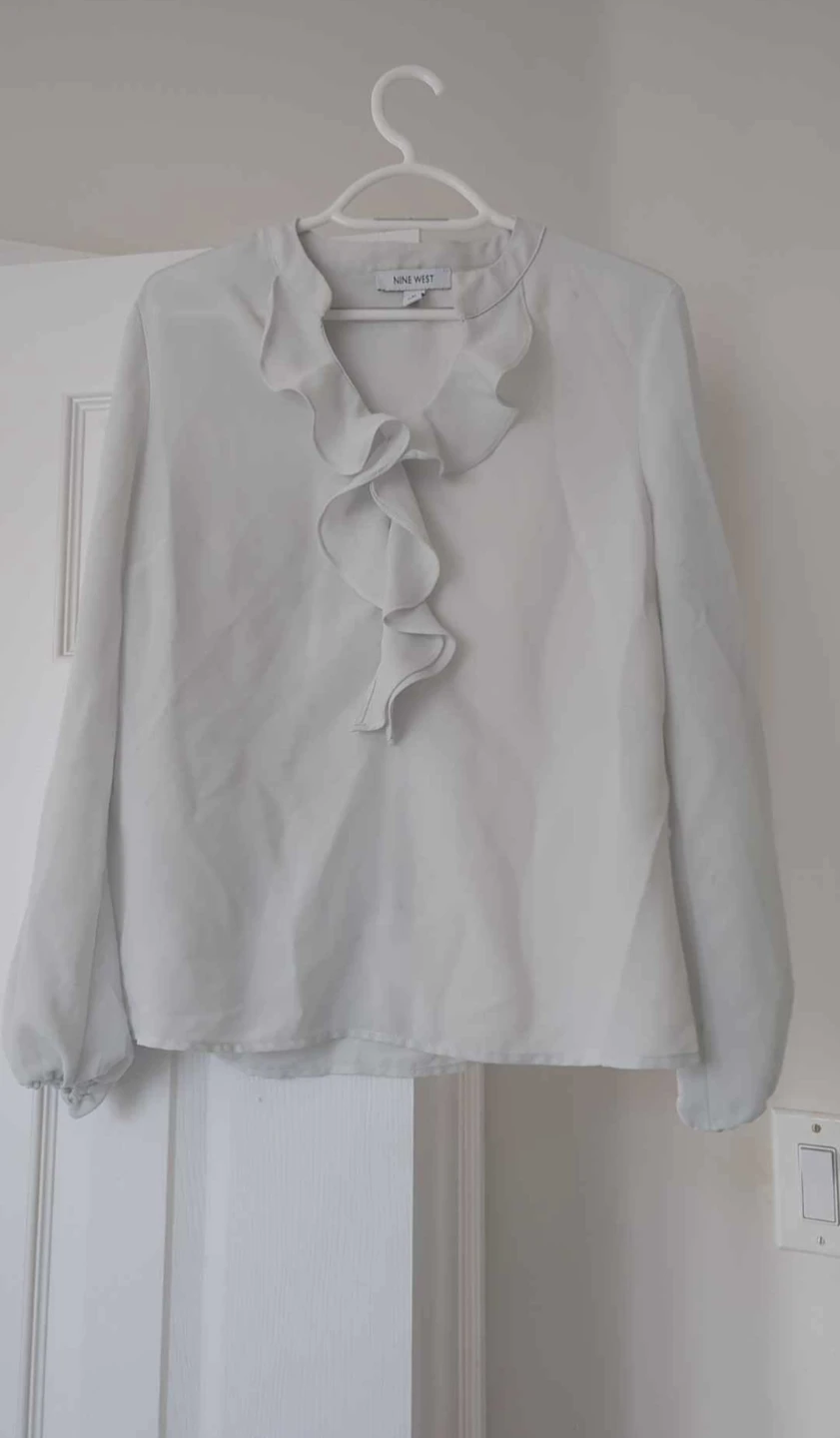 Nine West White Ruffled Blouse