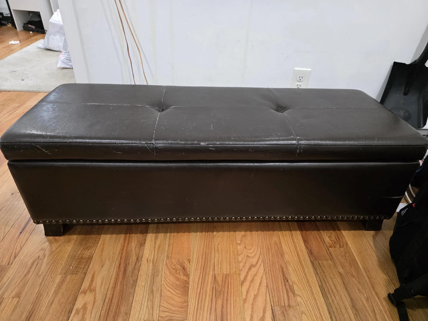 Dark Brown Faux Leather Storage Ottoman Bench - photo 2