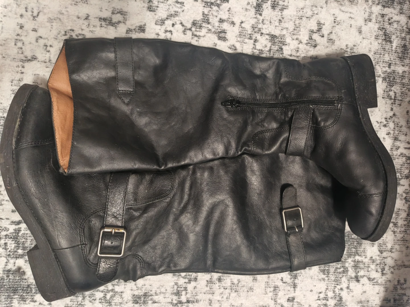 Lucky Brand Black Leather Knee-High Boots with Buckles