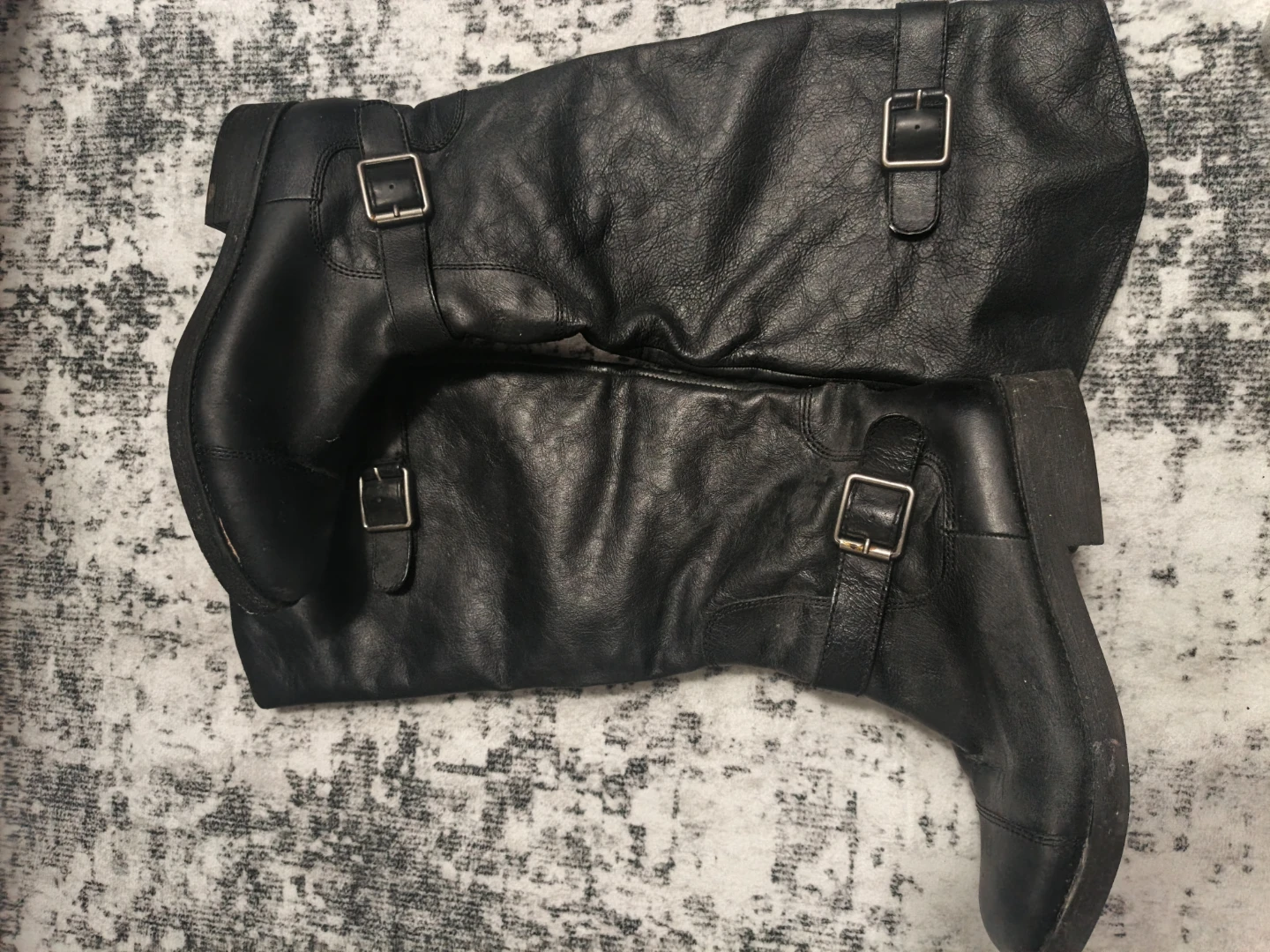Lucky Brand Black Leather Knee-High Boots with Buckles - photo 2