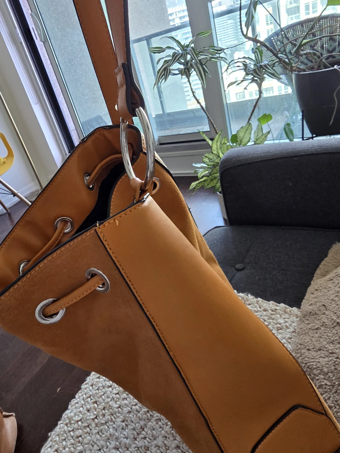 Zara Suede and Faux Leather Bucket Bag- - photo 5