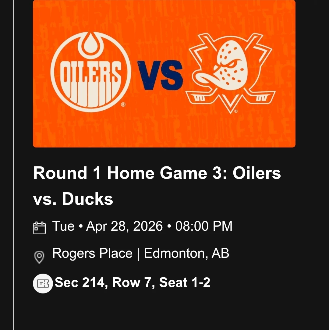 Edmonton Oilers vs. Ducks Hockey Tickets - April 28, 2026
