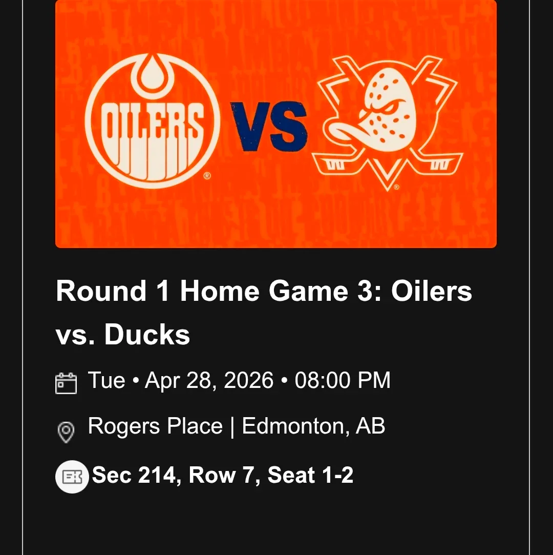 Edmonton Oilers vs. Ducks Hockey Tickets - April 28, 2026